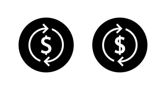 dólar intercambiar lazo icono en negro círculo. dinero firmar con circular flecha símbolo. moneda fluir ciclo concepto vector