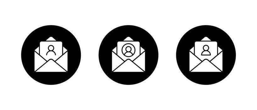 Avatar profile email icon in black circle. Open envelope with account symbol vector