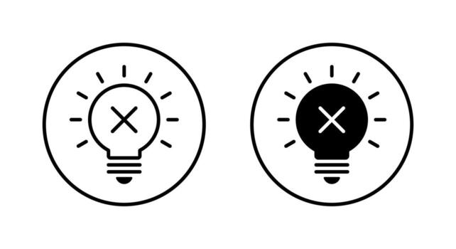 Light bulb with cross mark icon . Wrong idea and rejected solution symbol in circular outline vector