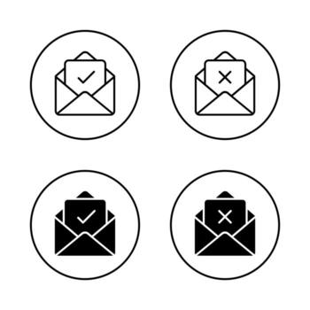 Email envelope with check and cross mark icon. Approved and rejected message symbol in circular outline vector