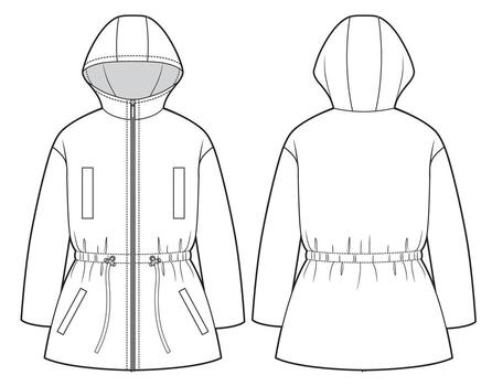 Womans warm jacket with drawstring at the waist vector