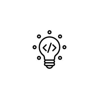 Coding Idea Lightbulb Represents Innovative Software Solutions and Creative Technological Development Concepts vector