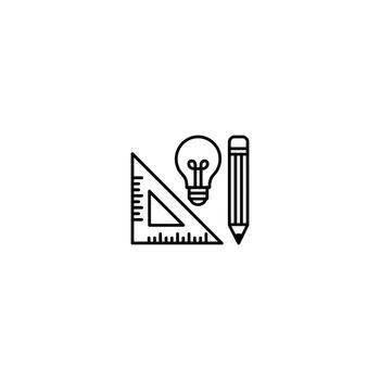 Creative Design Process Icon Featuring a Ruler, Light Bulb, and Pencil Symbolizing Innovation, Precision, and Idea Generation in Design Work vector