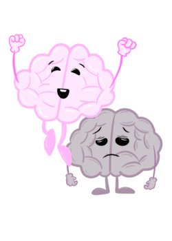 two brain characters with arms raised and smiling png