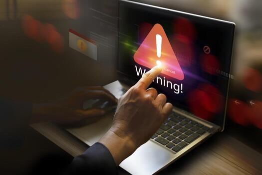 System warning hacked alert, cyberattack on computer network photo