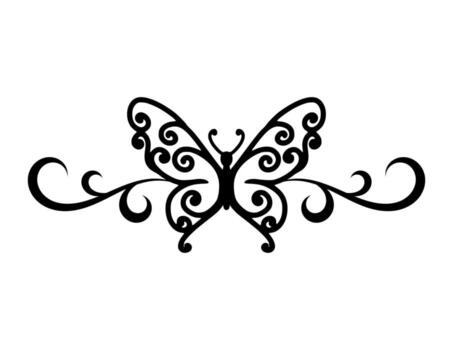 Decorative butterfly silhouette with swirl and flourish wing patterns design for logos, invitations, and more vector
