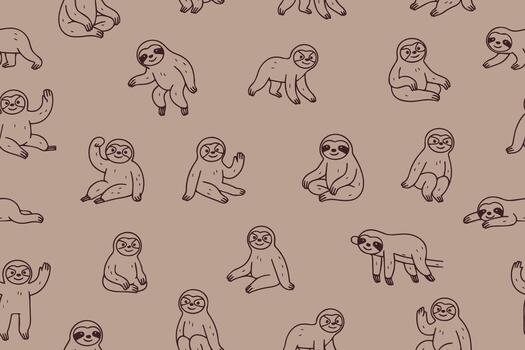 Seamless pattern with a funny little sloth. Cute lazy little kawaii sloth. vector