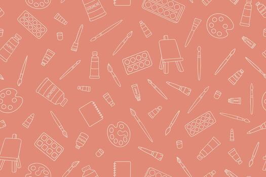 A seamless pattern of various art materials in doodle style. Hand-drawn design for artwork, educational materials, and creative projects. . vector
