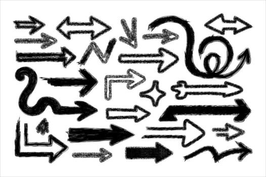 Collection of diverse hand-drawn arrow shapes indicating direction and movement for design projects vector