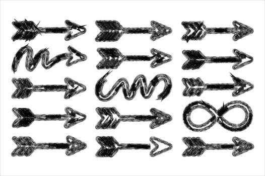Collection of textured grunge arrows and symbols showing direction and flow for design projects vector