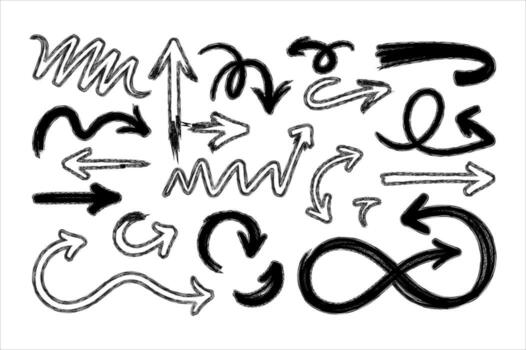 diverso mano dibujado flecha colección expresando dirección movimiento crecimiento y diseño elementos para visual comunicación vector