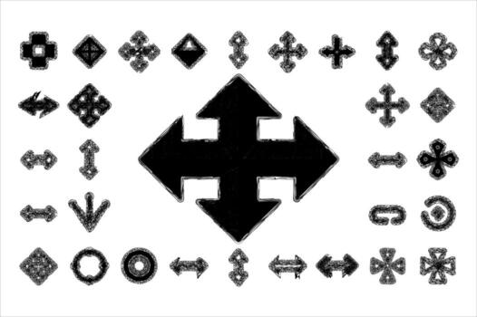 Diverse set of black arrows and navigation symbols for digital interfaces and design projects vector