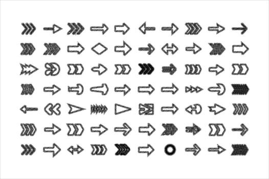 diverso conjunto de dibujado a mano flecha formas y estilos para navegación y diseño elementos vector