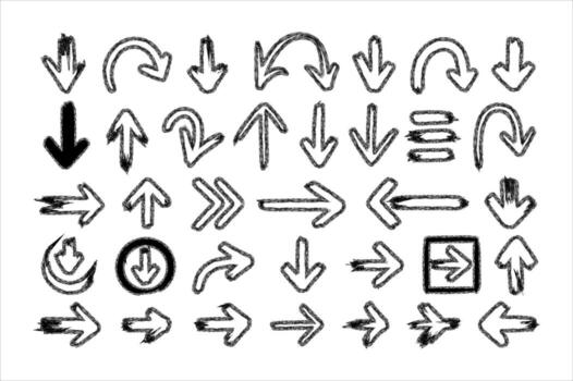 Collection of diverse hand drawn arrow symbols for directional guidance and design elements vector
