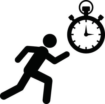 Silhouette of a runner with a stopwatch representing speed and time. vector