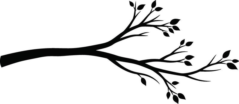 Bare Tree Branch Silhouette with Sparse Leaves. vector
