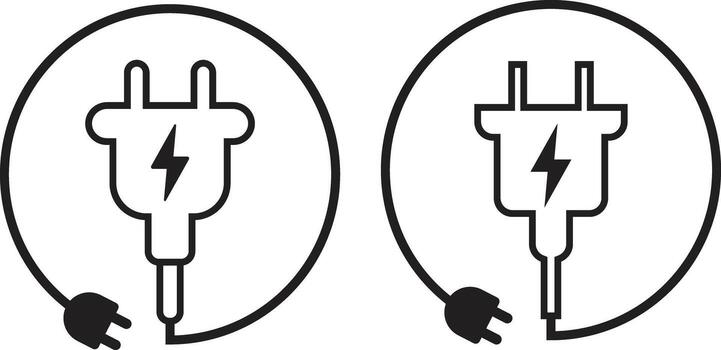 Two electrical plug icons with a lightning bolt isolated on white background, symbolizing power and energy vector