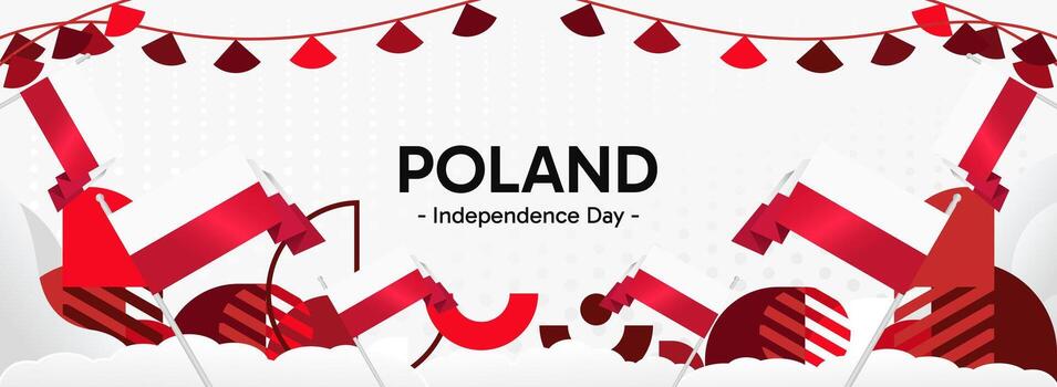This wide banner marks the Polish National Independence Day with a sleek design. The patriotic background is optimized for use on social media platforms and in print campaigns. vector
