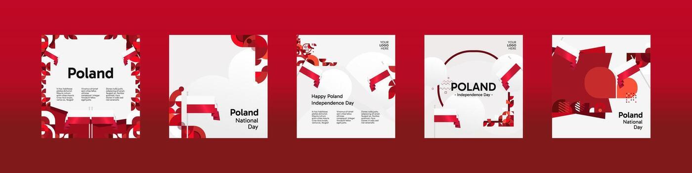 moderno Polonia independencia día Arte conjunto con geométrico bandera patrones. adecuado para evento carteles, celebracion antecedentes, y patriótico efectos visuales vector