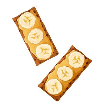 dos galleta bocadillo con maní mantequilla y plátano rebanadas ilustración aislado en blanco antecedentes vector