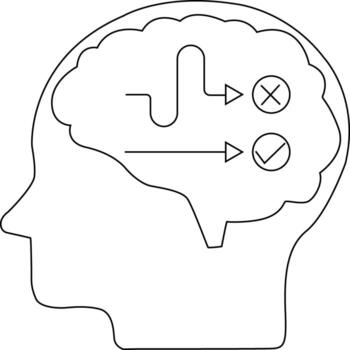 line icon of human brain head and icon of right path and wrong path vector