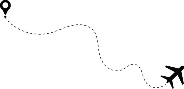 airplane Route icon dotted line with location symbol. Travel from start point to destination. flying plane with twisted. Dotted line route with location pin. vector