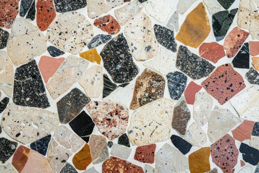 Image of Grey terrazzo particles pattern on floor surface. Texture for background usage photo
