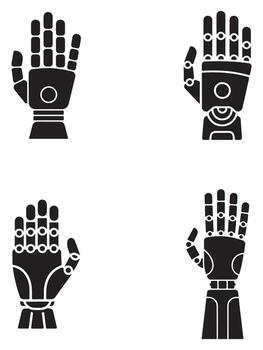 Futuristic robot hand with ai circuitry and digital elements silhouette vector