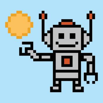 Pixel art retro robot chat bot ai robotics art background decor business decoration auto. vector
