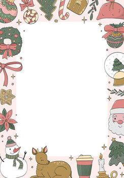 Christmas empty page decorated with doodles. Planner page, do to list, note paper, greeting card, poster, invitation template, etc. EPS 10 vector
