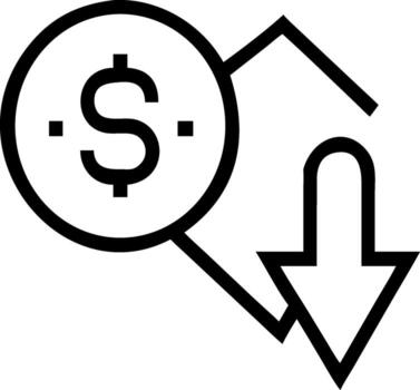 Money decrease icon with dollar coin and downward arrow on transparent.eps vector