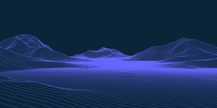Digital terrain cyberspace in the mountains with valleys. Technology background. vector