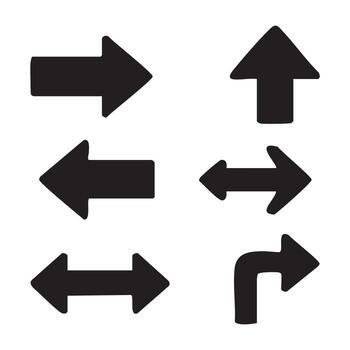 Black Arrow Icons Pointing in Multiple Directions Symbolic of Navigation Guidance Orientation and Paths Forward and Backwards vector