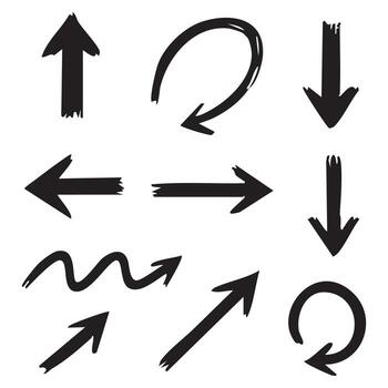 Hand Drawn Arrows in Various Styles Black Arrows Pointing in Different Directions Artistic Arrow Set Design Elements vector
