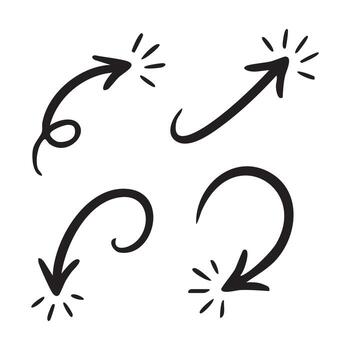 Hand Drawn Arrow Collection Creative Direction and Wayfinding Elements Featuring Curls and Sparkles for Artistic Visual Communication Resources vector