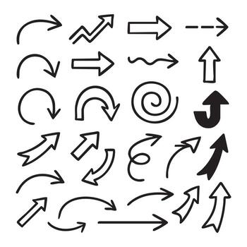 Diverse Collection of Hand Drawn Arrows Depicting Direction Movement and Flow Guiding the Viewer with Artistic Simplicity vector