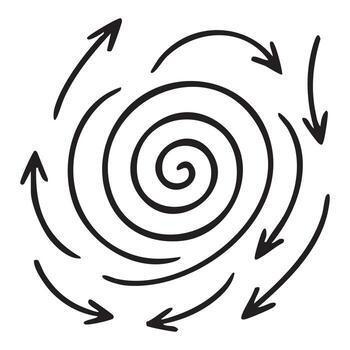 Hand Drawn Vortex with Arrows Suggesting Movement and Circulation, a Dynamic Visual Element or Design Motif for Graphics vector