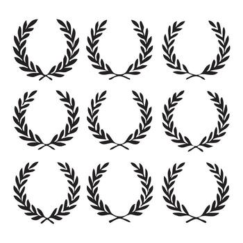 Nine Black Olive Branch Wreaths in a Grid Pattern Displaying Triumph Victory and Symbolism with a Classic Elegant Design vector
