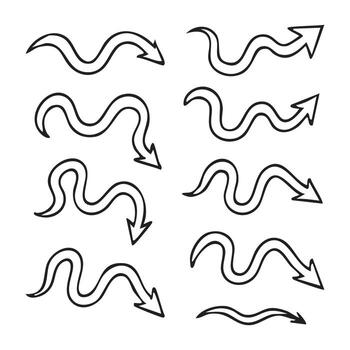 Hand Drawn Wavy Arrows Pointing in Different Directions Illustrating Movement and Navigation Depicting Options and Wayfinding with a Playful Touch vector