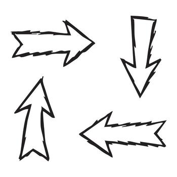 Hand Drawn Arrow Collection Expressing Directionality Sketchy Arrows Pointing Right Down Up and Left in a Simple Graphic Illustration vector