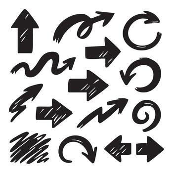 Hand Drawn Black Arrow Collection for Creative Graphic Design and Directional Symbols in Artistic Presentations and Wayfinding Systems vector