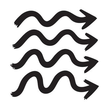 Wavy Arrow Set Hand Drawn Style Expressing Movement and Directionality in a Playful and Artistic Manner Black and White Illustration vector