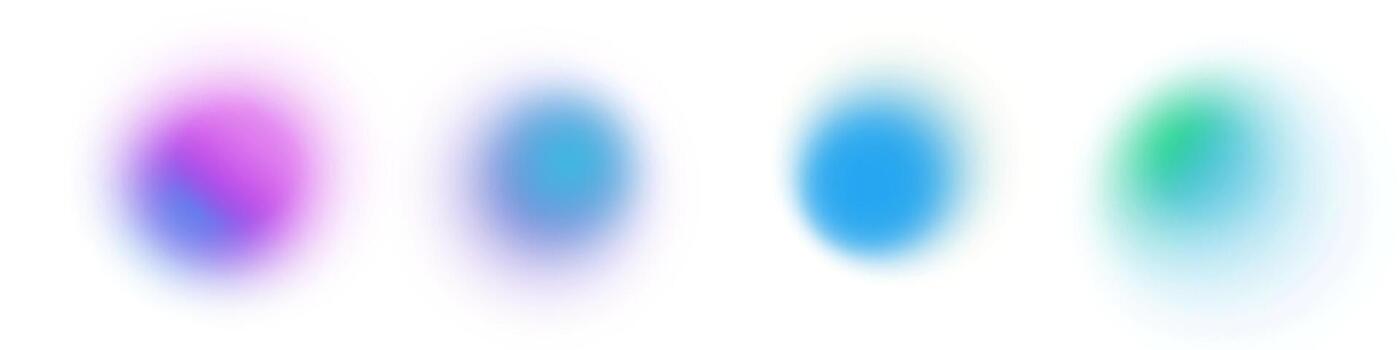 Soft gradient circles with blur and glow effect. Abstract Y2K background in blue green and violet tones. Fluid motion shapes with grainy texture and pastel light aura. vector