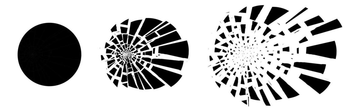 Cracked glass explosion with dynamic debris and glowing particles. Circular 3D burst effect symbolizing impact or destruction. Modern abstract background for vfx art. vector