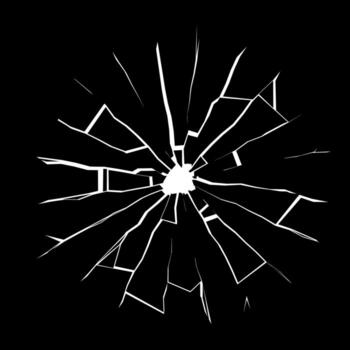 Broken glass hole with scattered sharp shards. Dark reflective surface creating impact and tension. Perfect for cinematic poster, vfx element or modern abstract background. vector