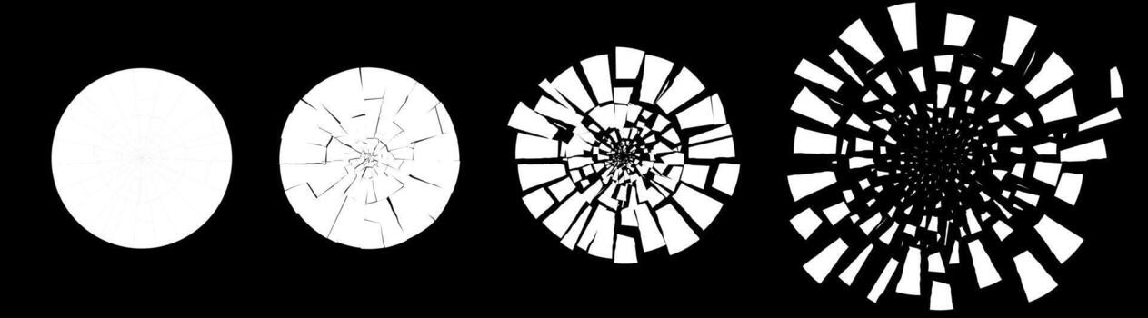 Shattered glass circle explosion with sharp glowing fragments. Abstract geometric background symbolizing impact, crash or power. Modern vfx design for poster or digital art. vector