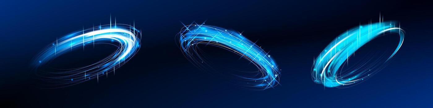 neón azul espiral ligero sendero con brillante energía remolino. resumen circular movimiento efecto con brillar y velocidad. futurista antecedentes con brillante vórtice y dinámica fluir. vector