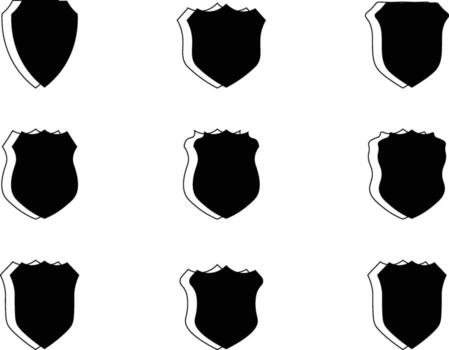 colección de proteger íconos en negro y blanco con varios decorativo bordes para diseño conceptos llenar y contorno con blanco antecedentes vector