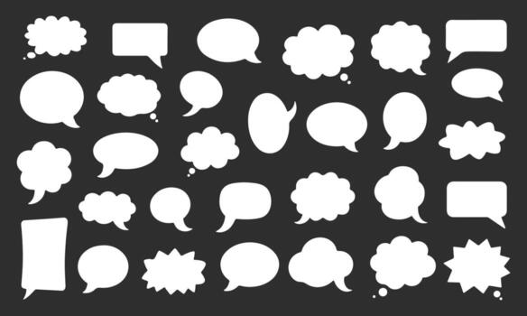 Set of hand-drawn comic speech bubble silhouettes in various shapes, template for pop art, communication, and dialogue design. vector