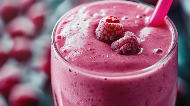 Close-up of a vibrant raspberry smoothie. photo